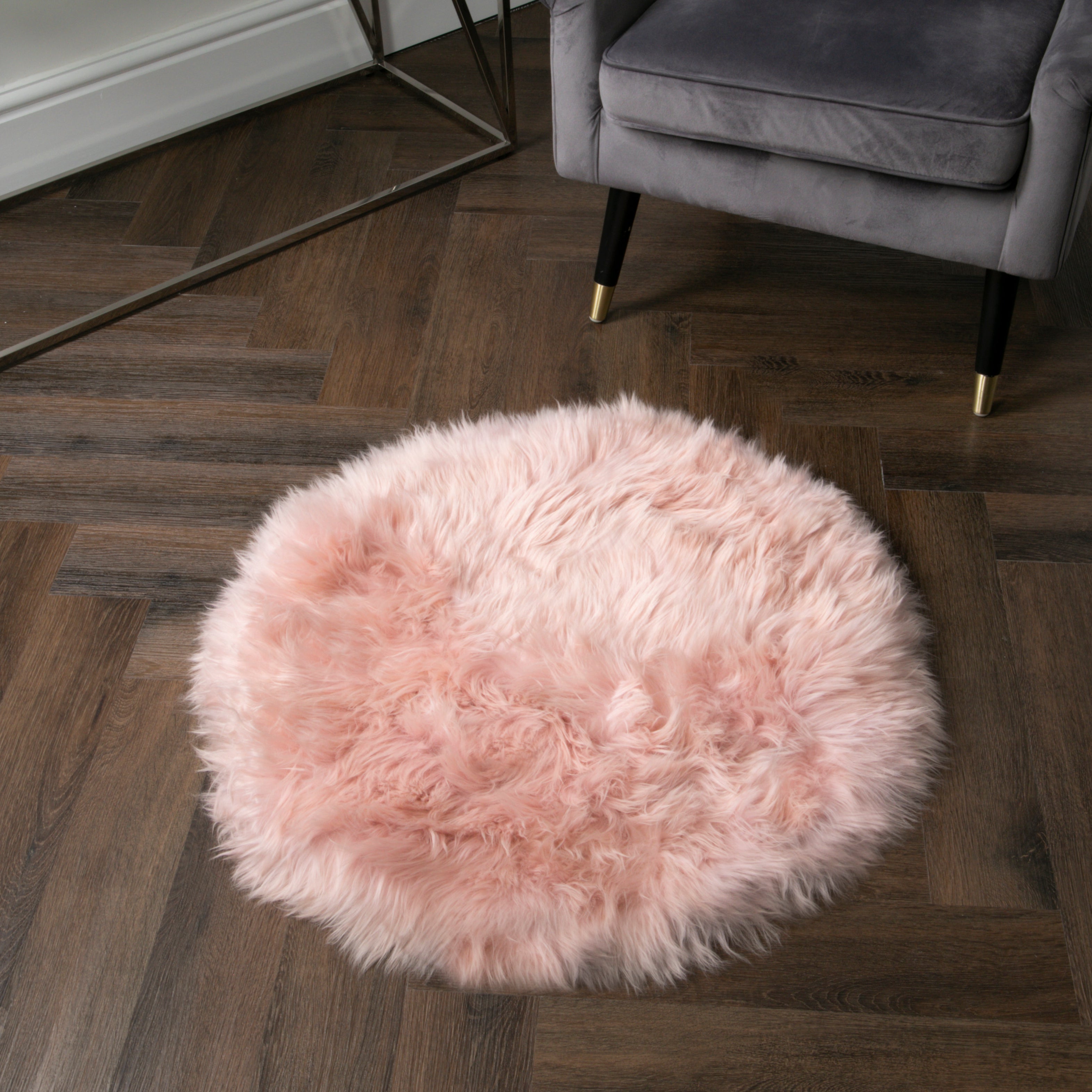 Pink Round Sheepskin Rug - 70cm